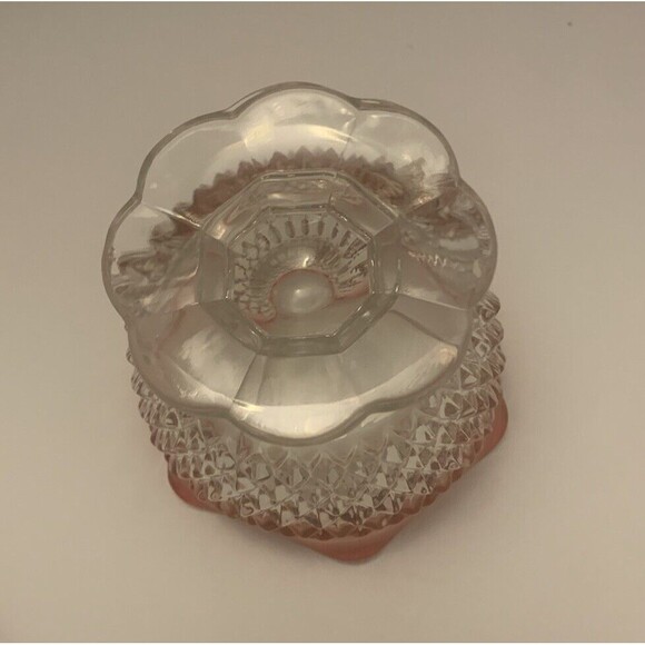 Vintage Pink Rim Crystal Cut Glass Bowl Set Scalloped Edge Pedestal Compote Dish - Picture 11 of 11